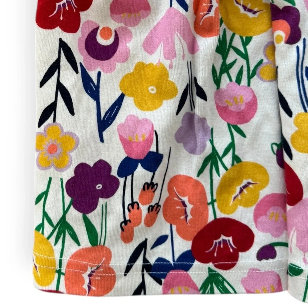 Hanna Andersson Girls Long Sleeve Floral Dress Red Trim/Buttons Size 120 (6-7)